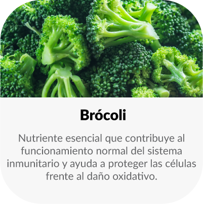 Nutriente esencial que contribuye al funcionamiento normal del sistema inmunitario y ayuda a proteger las células frente al daño oxidativo.